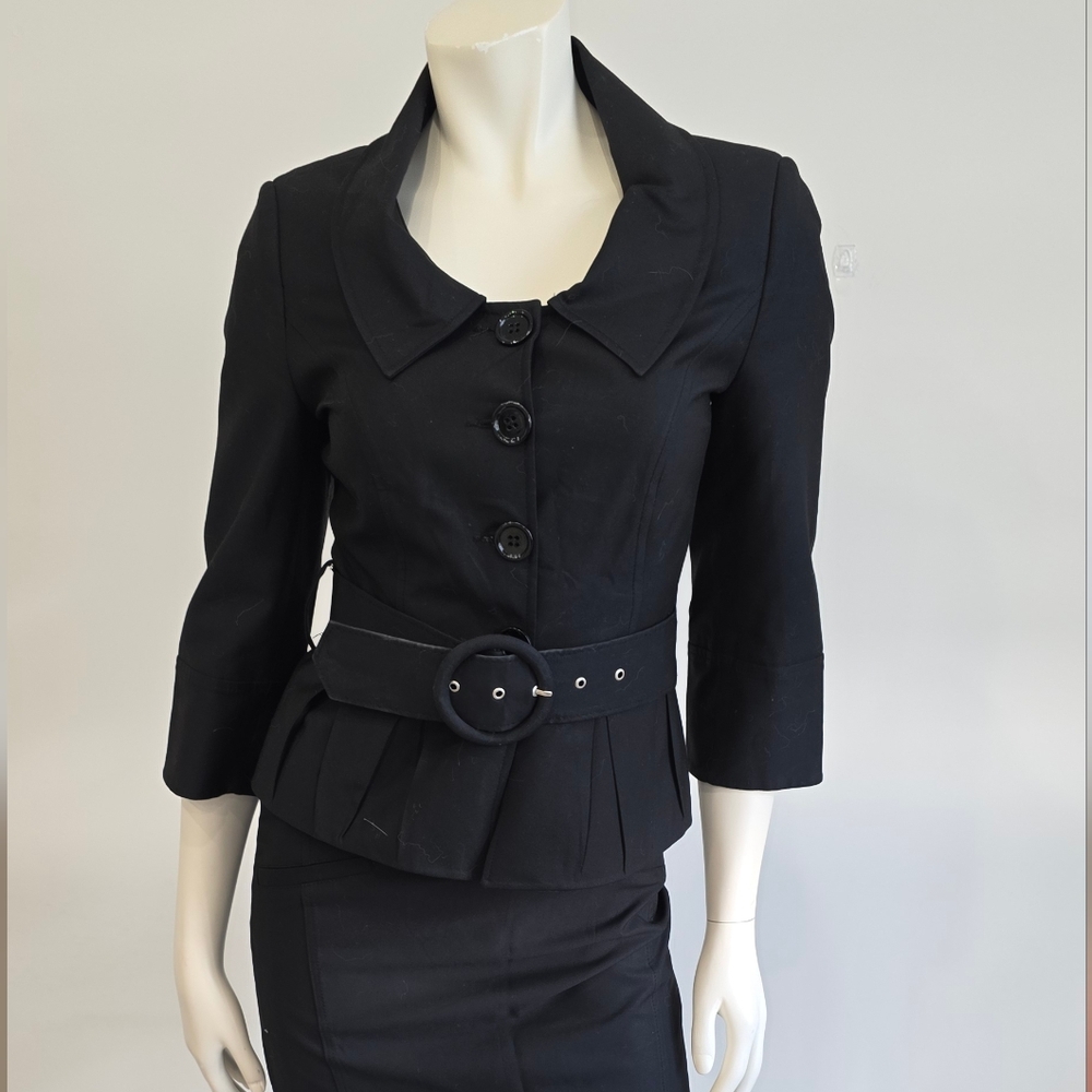 Butik Day1 Elegant Black Knee-Length Pencil Skirt & Belted Jacket Suit Coord US4 - Picture 15 of 16